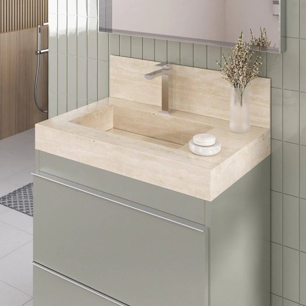 Lavatório Em Porcelanato 60cm com Cuba Esculpida Slim Blu Travertino