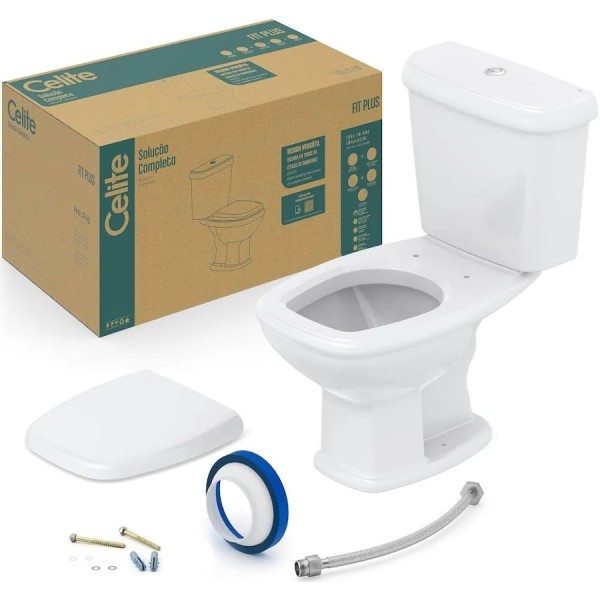 Kit Vaso Sanitário com Caixa Acoplada e Assento Soft Close Fit Plus Celite