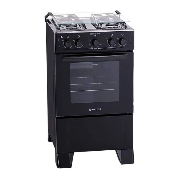 Fogão 4 Bocas Atlas Mônaco Plus Preto com Mesa Inox